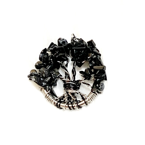 Tree Of Life Beaded Silver And Black Pendant - Picture 1 of 3